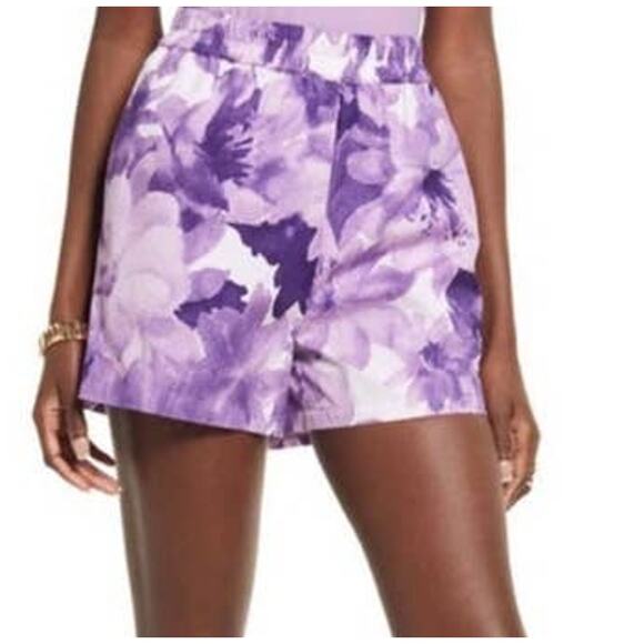 Open Edit shorts cotton poplin pull on purple Small S - Picture 1 of 4